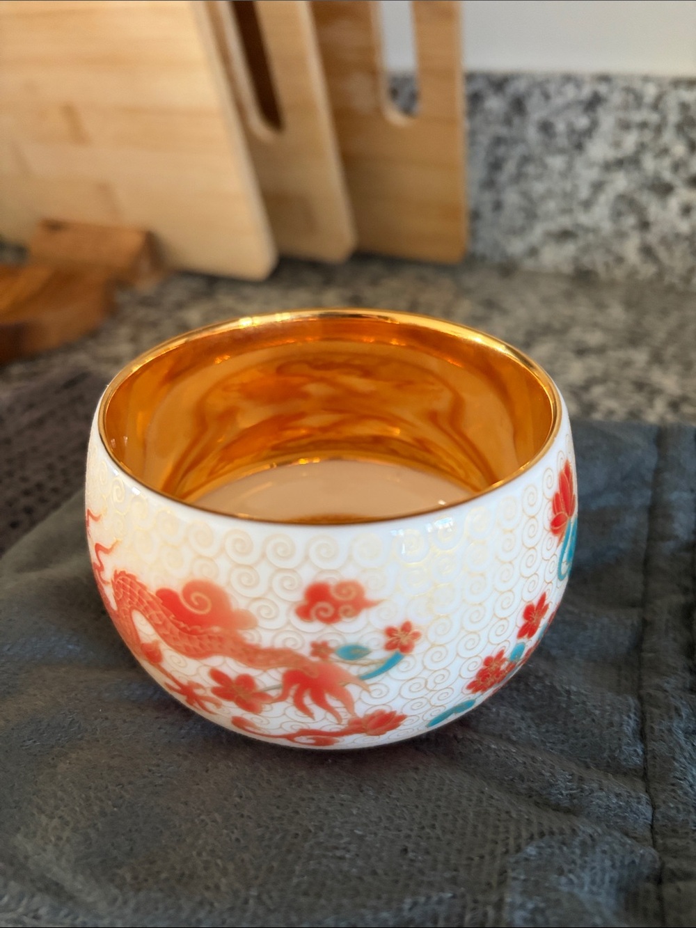 Decorative White and Gold Floral Cloisonné tea cup Ceramic “small”